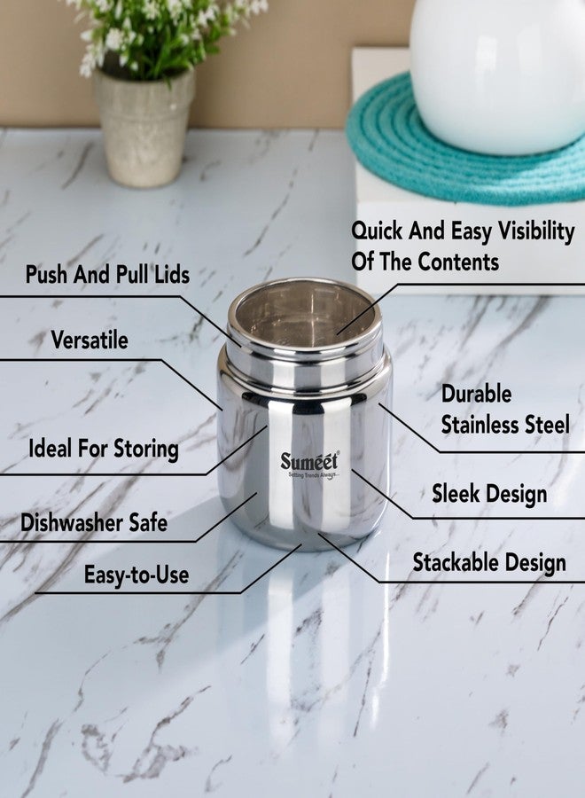 Sumeet Stainless Steel Small Canisters/Dabba/Storage Containers for Kitchen with See Through Lid, Set of 4 Pcs, 400ml Each, 9cm Dia, Silver - Image 2